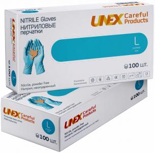 Перчатки нитриловые UNIX голубые M (100шт) Китай