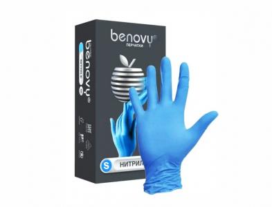 Перчатки нитриловые BENOVY голубые S (100шт) Китай