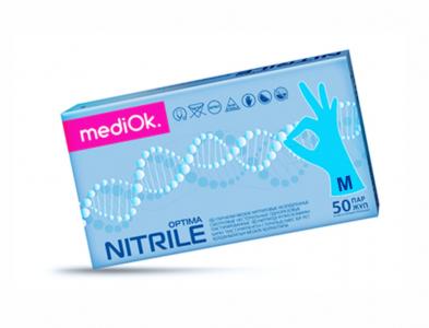 Перчатки нитриловые mediOk голубые М (100шт) Китай