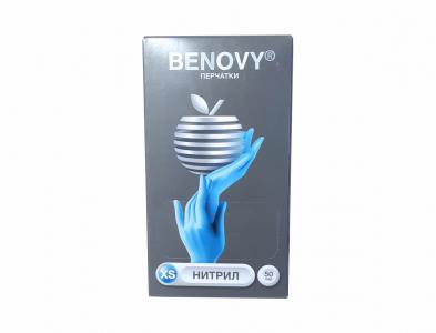 Перчатки нитриловые BENOVY голубые ХS (100шт) Китай